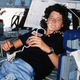 NASA astronaut Sally K. Ride aboard the space shuttle Challenger during the STS-7 mission.